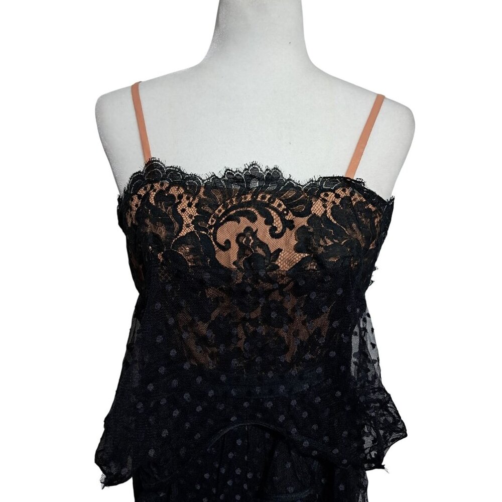 Vintage 70s Jack Bryan Black Gothic Polka Dot Lace Ruffled Midi Dress Sz 4 Emo M - Picture 12 of 12